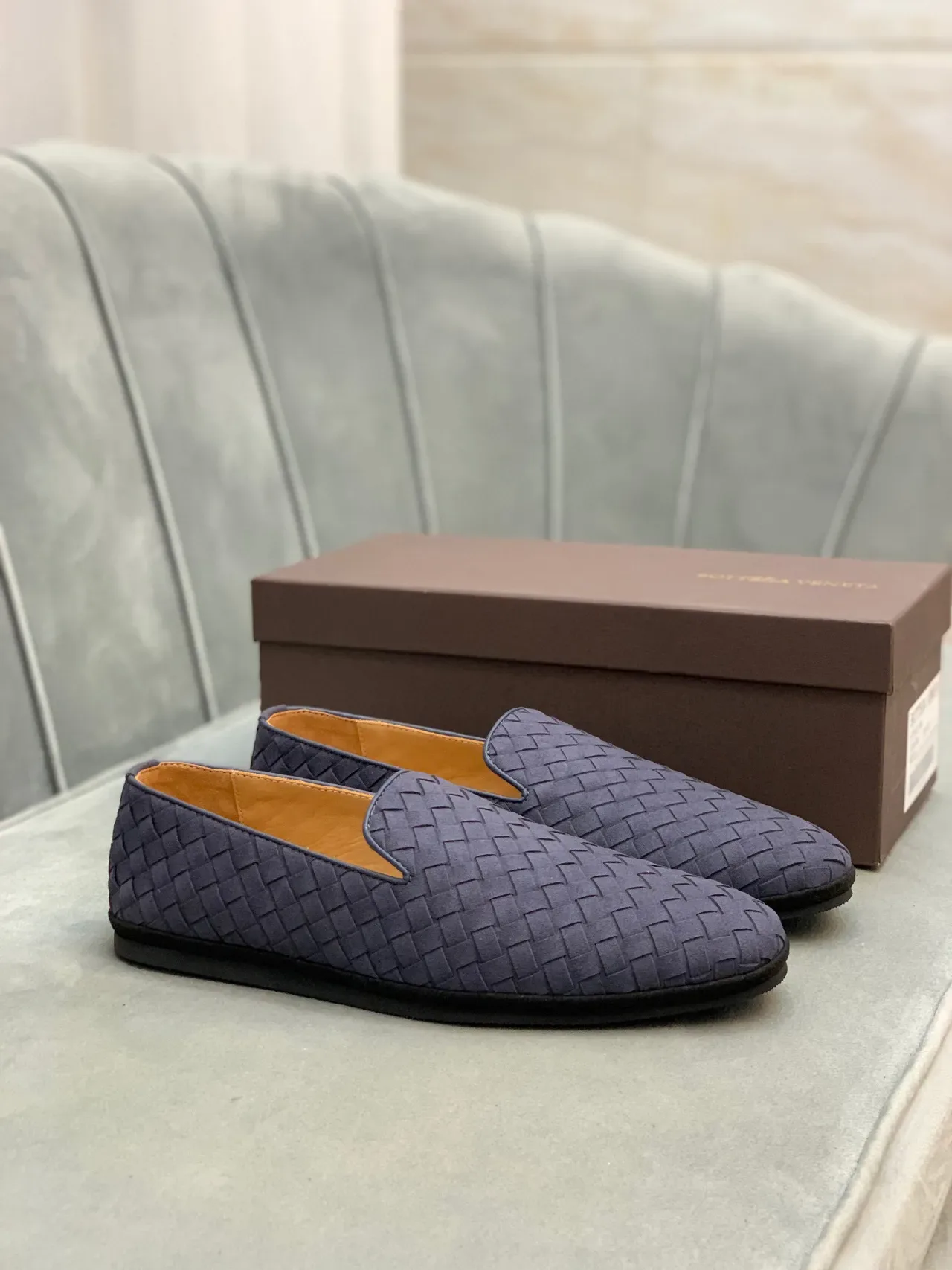 Bottega Veneta Andiamo Navy Marron Intrecciato Cuir Mocassin Slip-On 7