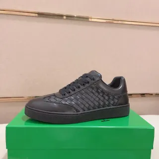 Bottega Veneta Andiamo جلد منسوج أسود أسلوب حياة حذاء رياضي