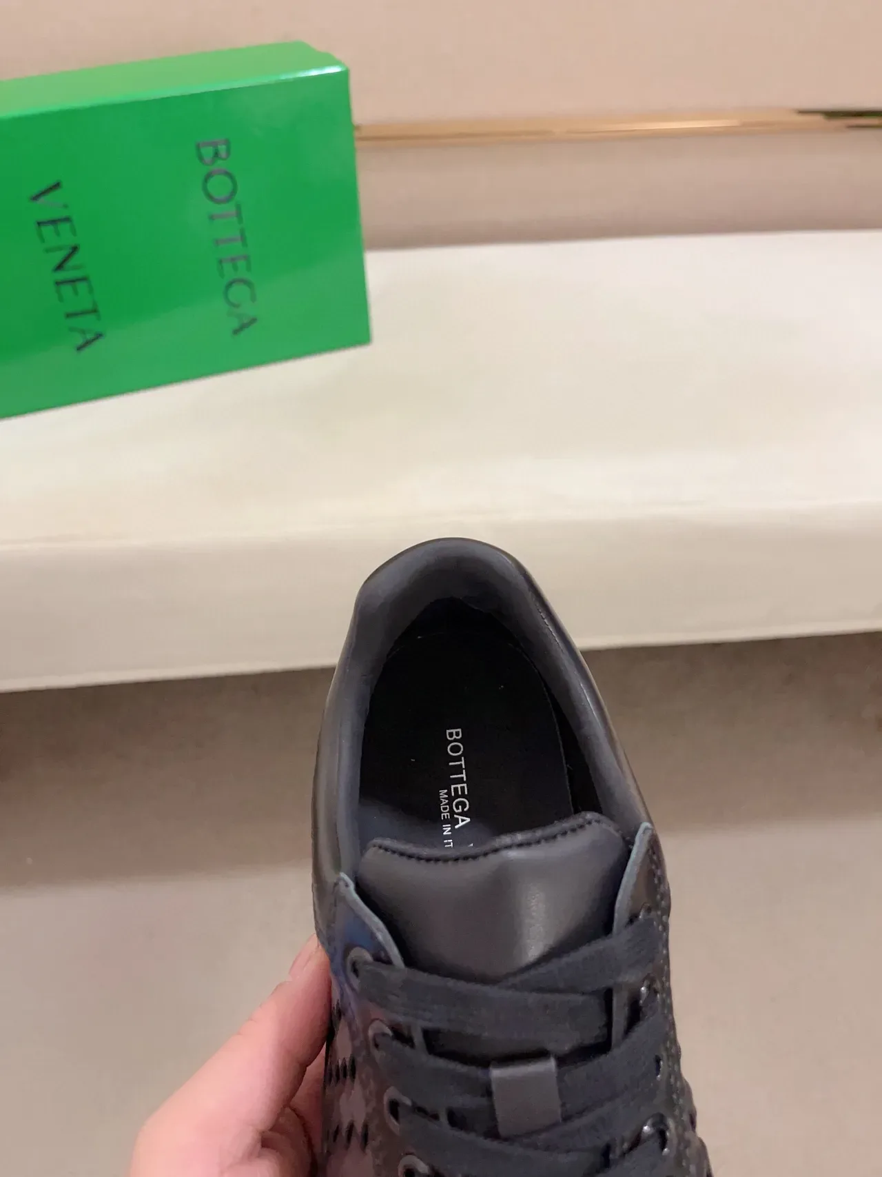 Bottega Veneta Andiamo Couro Tecido Preto Estilo de Vida Tênis 6