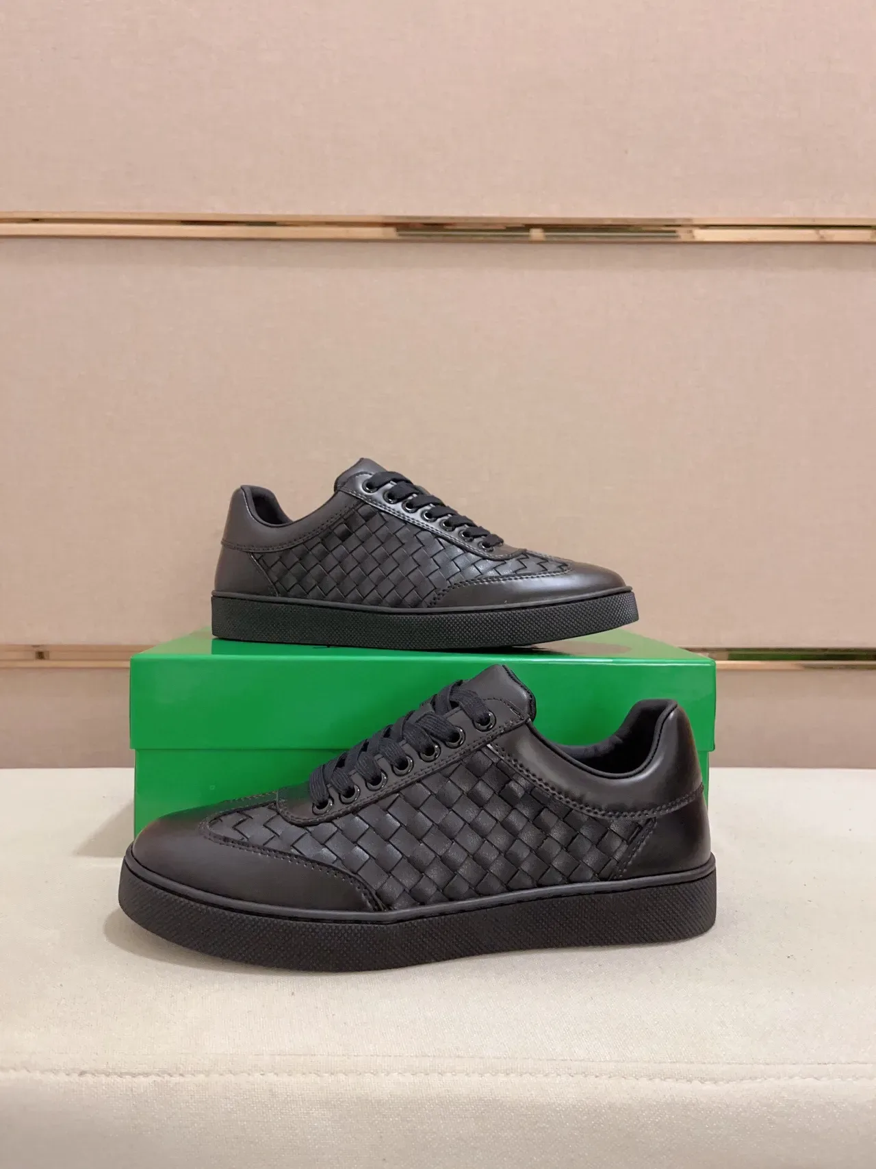Bottega Veneta Andiamo Couro Tecido Preto Estilo de Vida Tênis 7