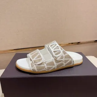Bottega Veneta بيج أبيض شرائط مزدوجة زلقان منسوج جاكار أعلى نعال