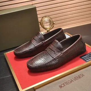Bottega Veneta Brown Red Intrecciato-Textured Penny Strap Loafer