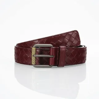 Bottega Veneta बरगंडी सोने का Intrecciato बुना हुआ Gunmetal बकल चमड़े का पट्टा