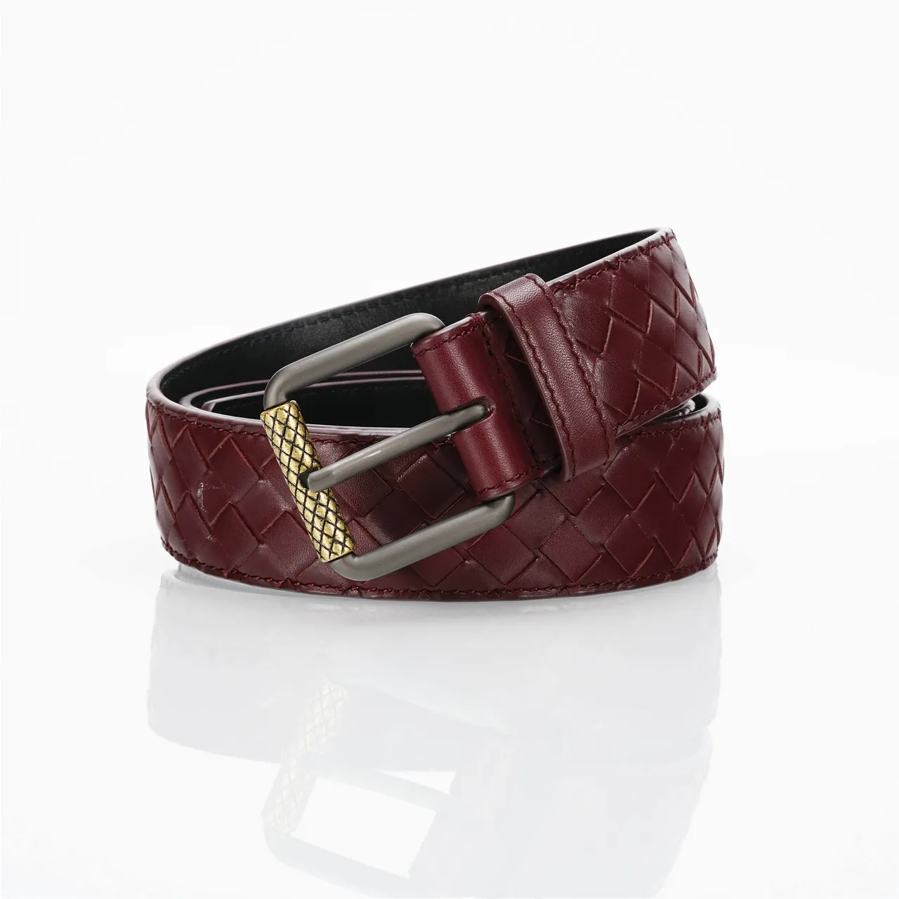 Bottega Veneta bordeaux doré Intrecciato tissé Gunmetal boucle cuir ceinture 4