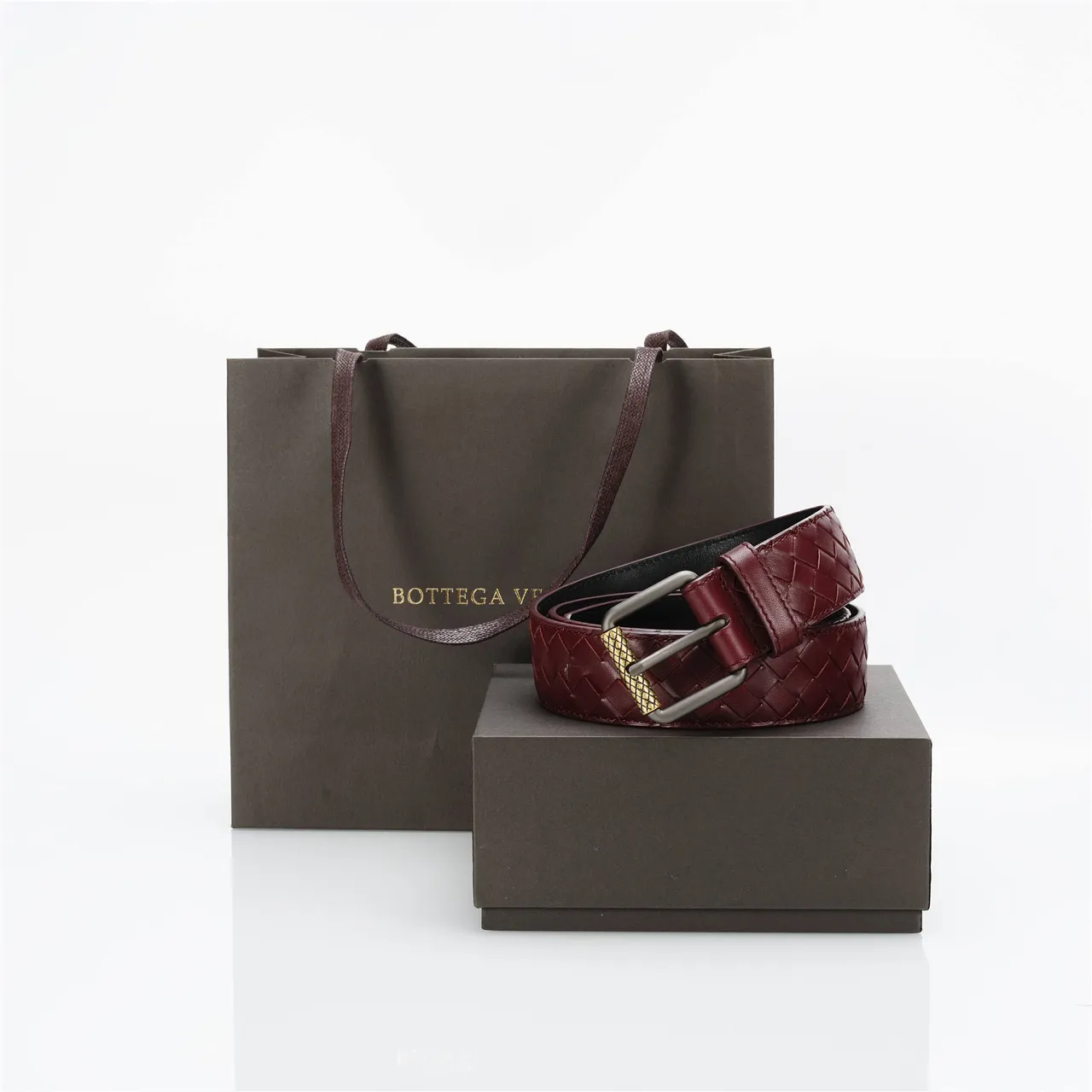 Bottega Veneta bordeaux doré Intrecciato tissé Gunmetal boucle cuir ceinture 5