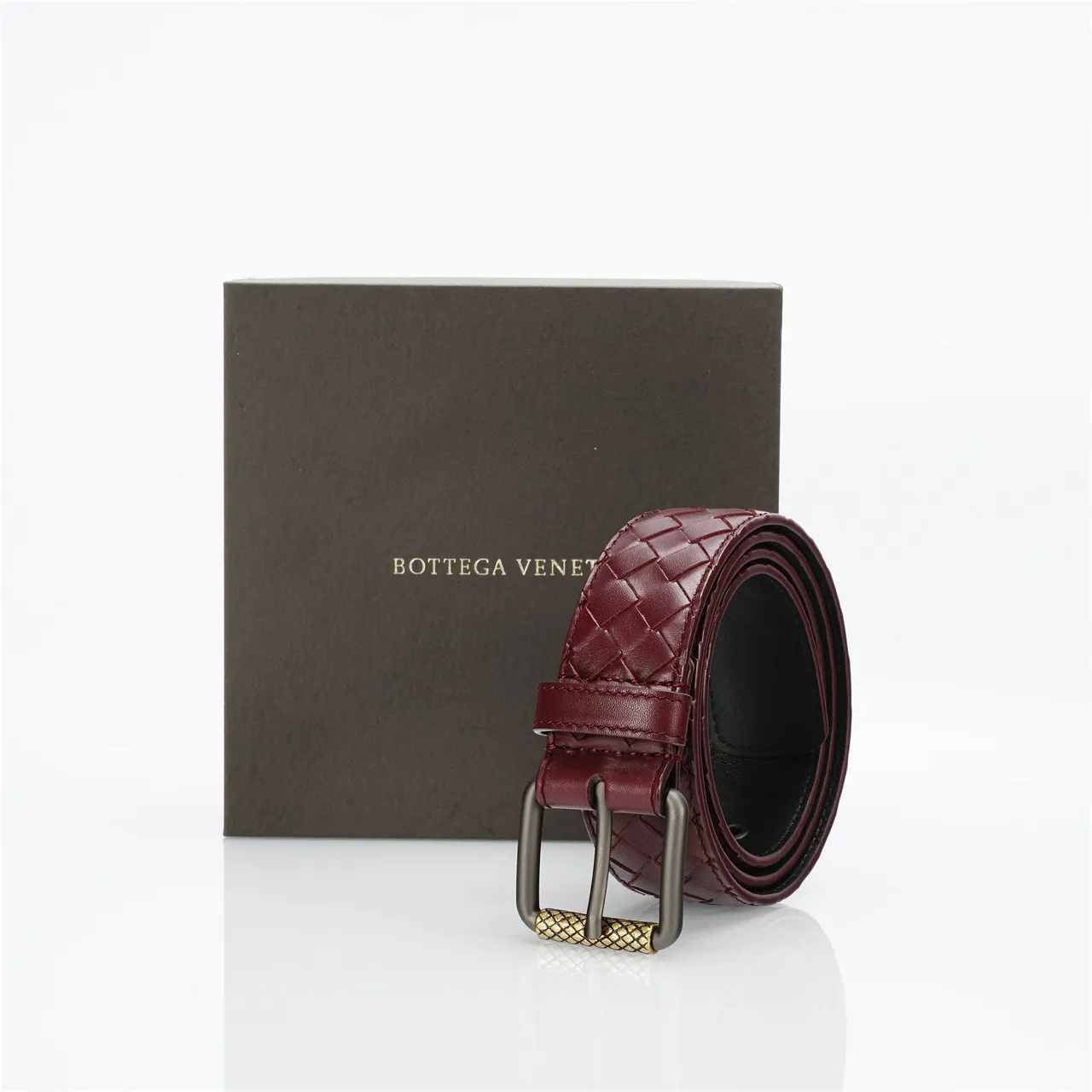Bottega Veneta bordeaux doré Intrecciato tissé Gunmetal boucle cuir ceinture 6