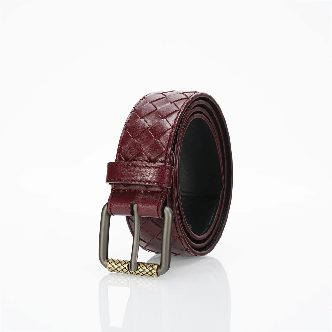 Bottega Veneta bordeaux doré Intrecciato tissé Gunmetal boucle cuir ceinture 7