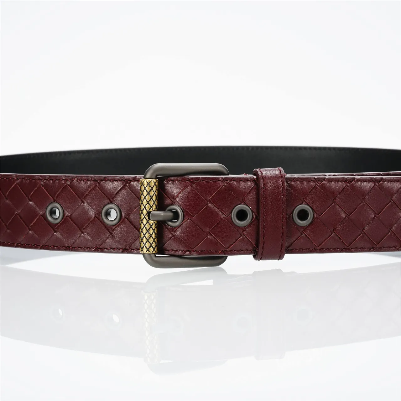 Bottega Veneta bordeaux doré Intrecciato tissé Gunmetal boucle cuir ceinture 8