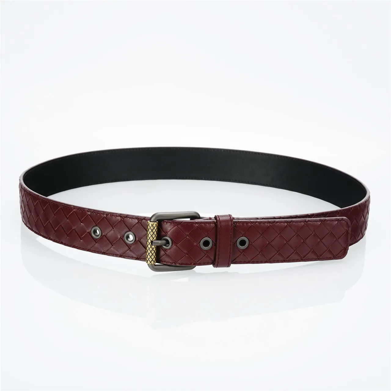 Bottega Veneta bordeaux doré Intrecciato tissé Gunmetal boucle cuir ceinture 9
