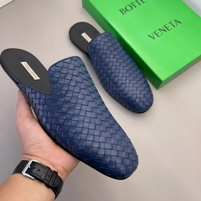 Bottega Veneta Cassette Mocassins Bleus Intrecciato Tressé 6
