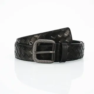 Bottega Veneta Cassette Intrecciato काला चमड़े का बेल्ट