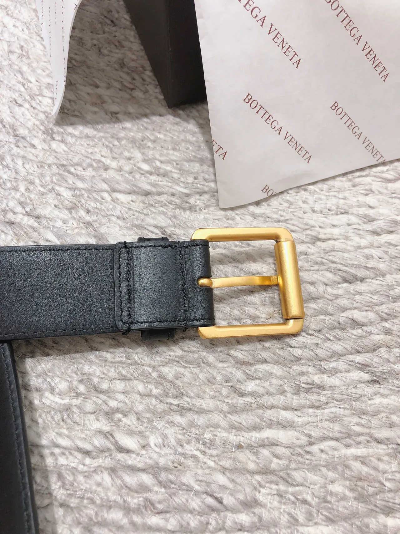 Bottega Veneta Intrecciato Cinto Preto Dourado Tecido Retangular Fivela Couro Cinto 3