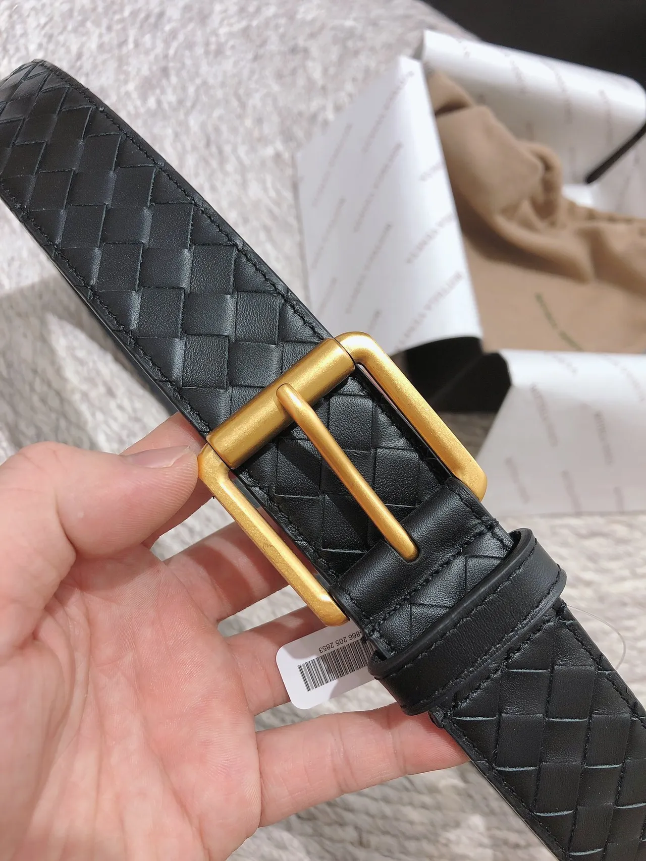 Bottega Veneta Intrecciato Cinto Preto Dourado Tecido Retangular Fivela Couro Cinto 7