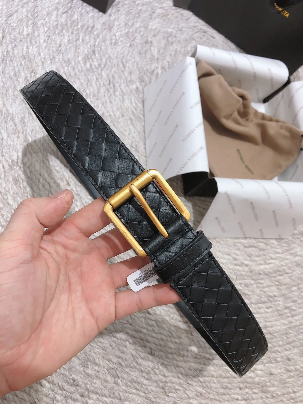 Bottega Veneta Intrecciato Cinto Preto Dourado Tecido Retangular Fivela Couro Cinto 8