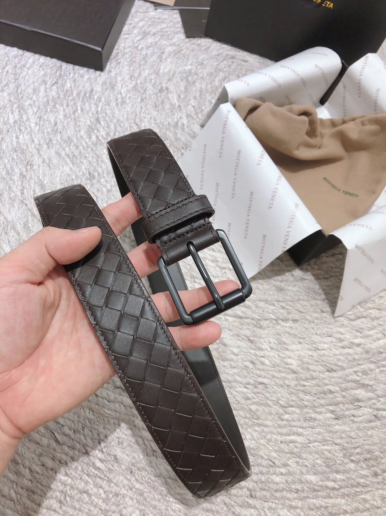 Bottega Veneta Intrecciato Belt Marron Noir Tissé Mat Boucle Ceinture en cuir 2