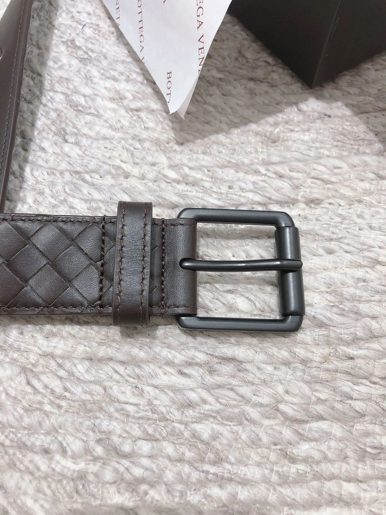 Bottega Veneta Intrecciato Belt Marron Noir Tissé Mat Boucle Ceinture en cuir 4
