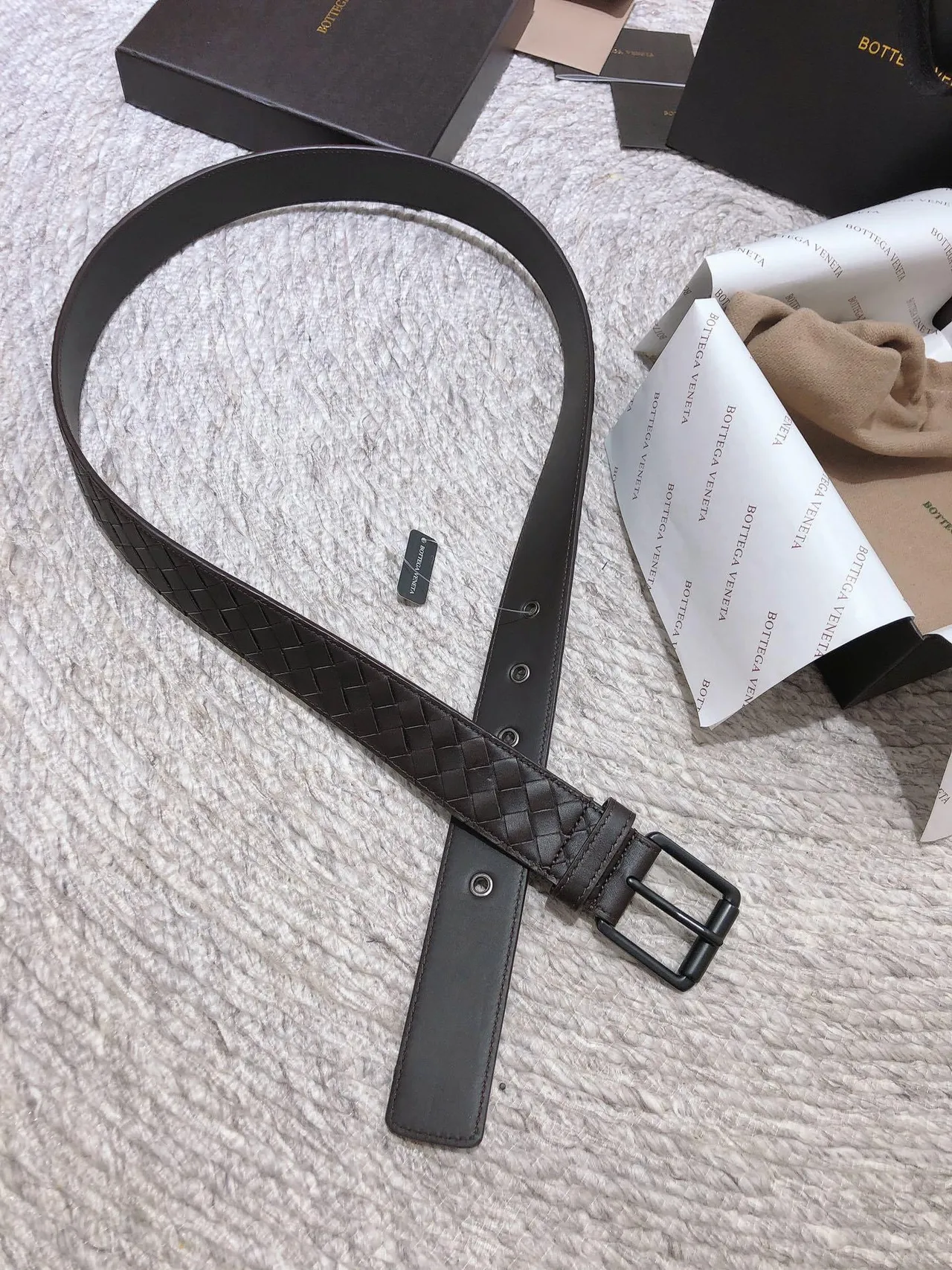 Bottega Veneta Intrecciato Belt Marron Noir Tissé Mat Boucle Ceinture en cuir 5