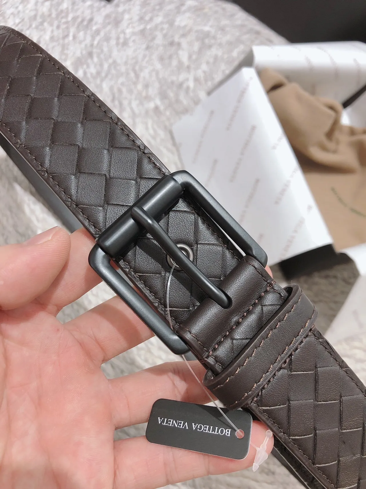 Bottega Veneta Intrecciato Belt Marron Noir Tissé Mat Boucle Ceinture en cuir 7