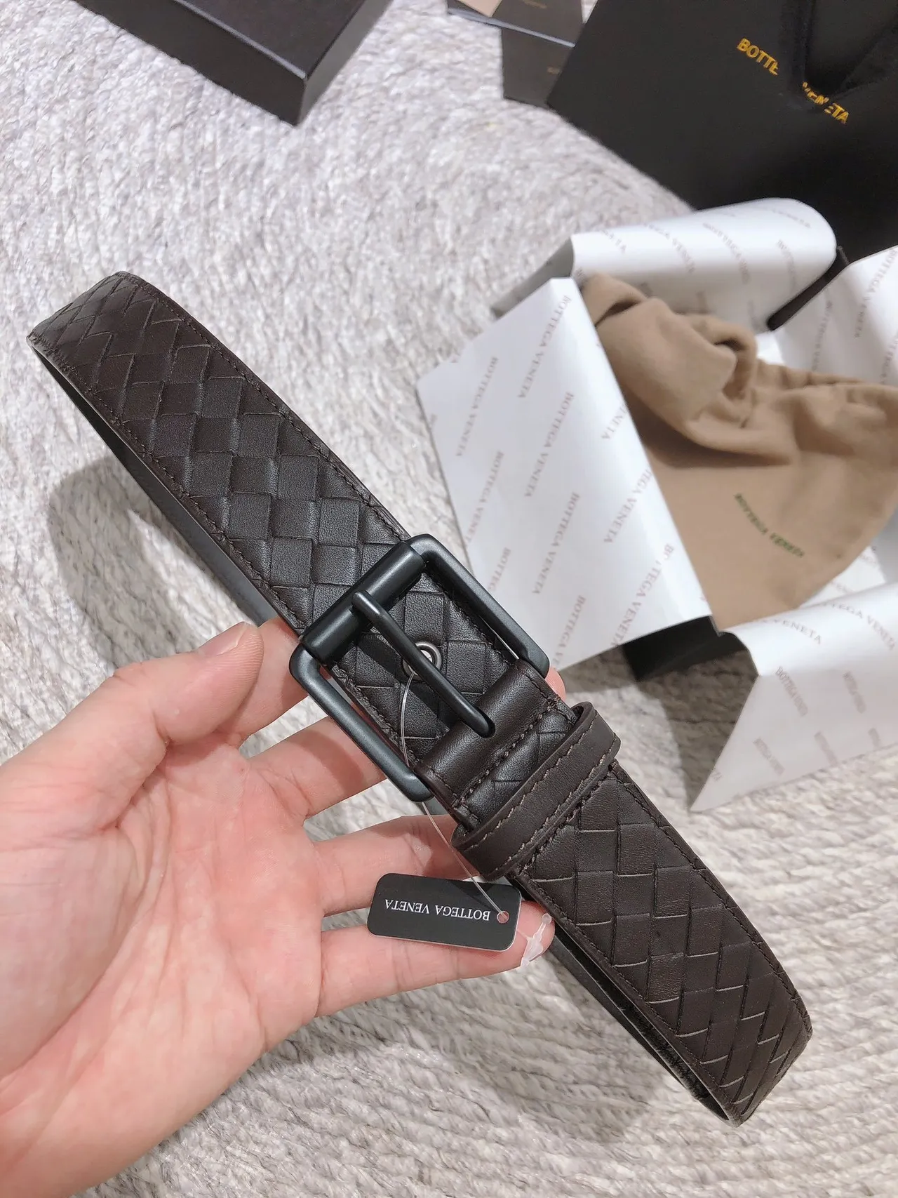 Bottega Veneta Intrecciato Belt Marron Noir Tissé Mat Boucle Ceinture en cuir 8