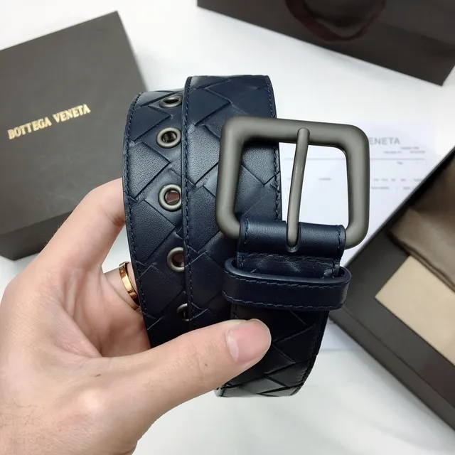 Bottega Veneta Intrecciato Ceinture en Cuir Tricotée Bleu Marine 3