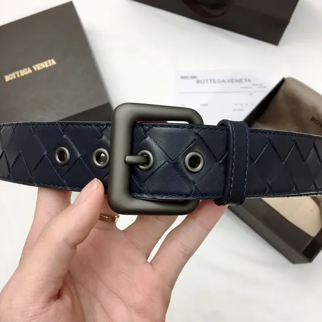 Bottega Veneta Intrecciato Ceinture en Cuir Tricotée Bleu Marine 4