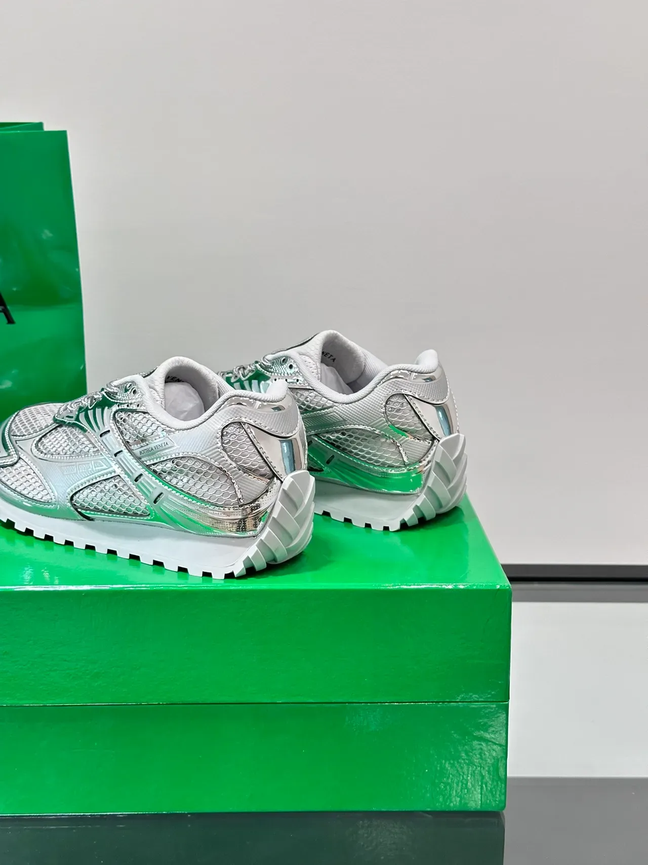 Bottega Veneta Metallic Silver Mesh-Paneled Lifestyle Sneakers 4