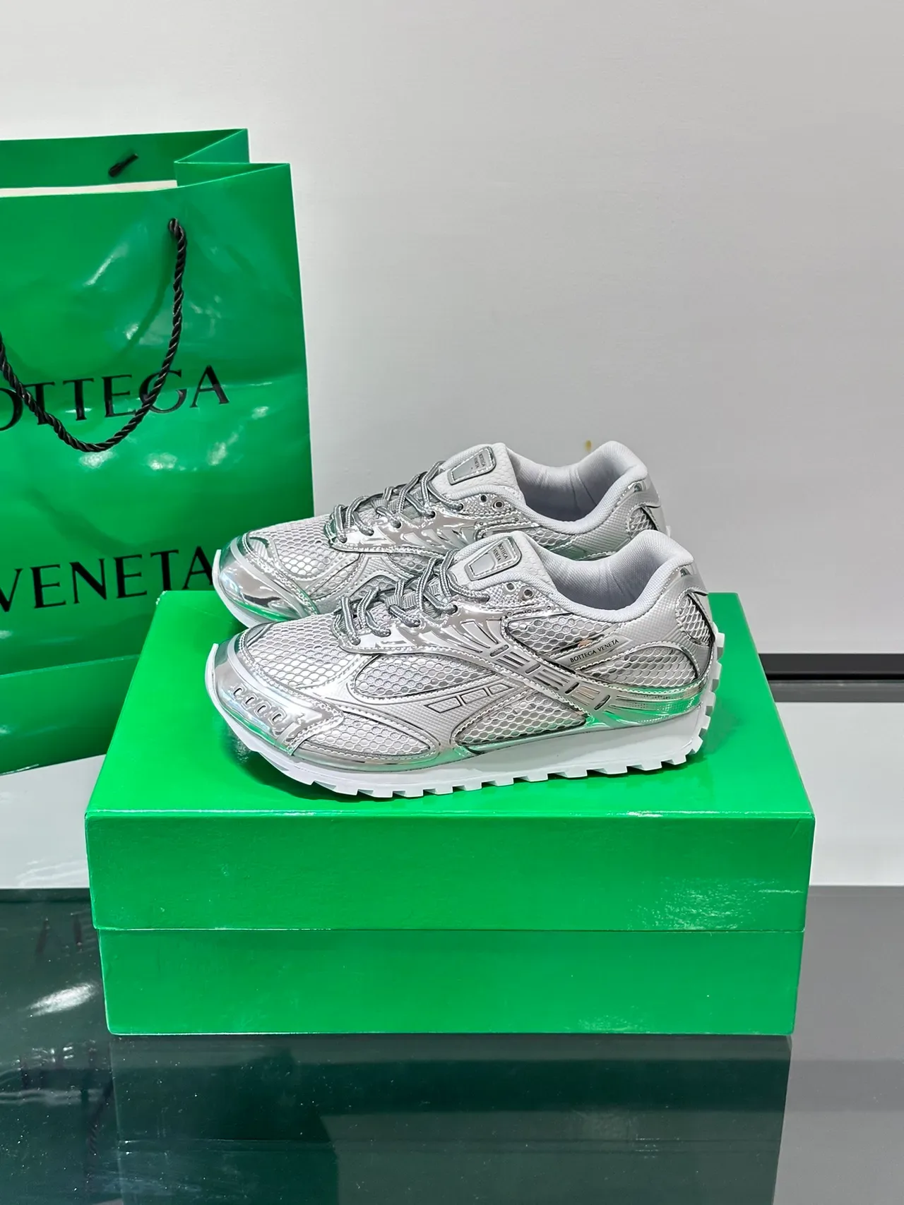 Bottega Veneta Metallic Silver Mesh-Paneled Lifestyle Sneakers 5