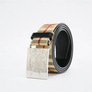 Burberry Beige Black Nova Check Fabric Trim Leather Belt