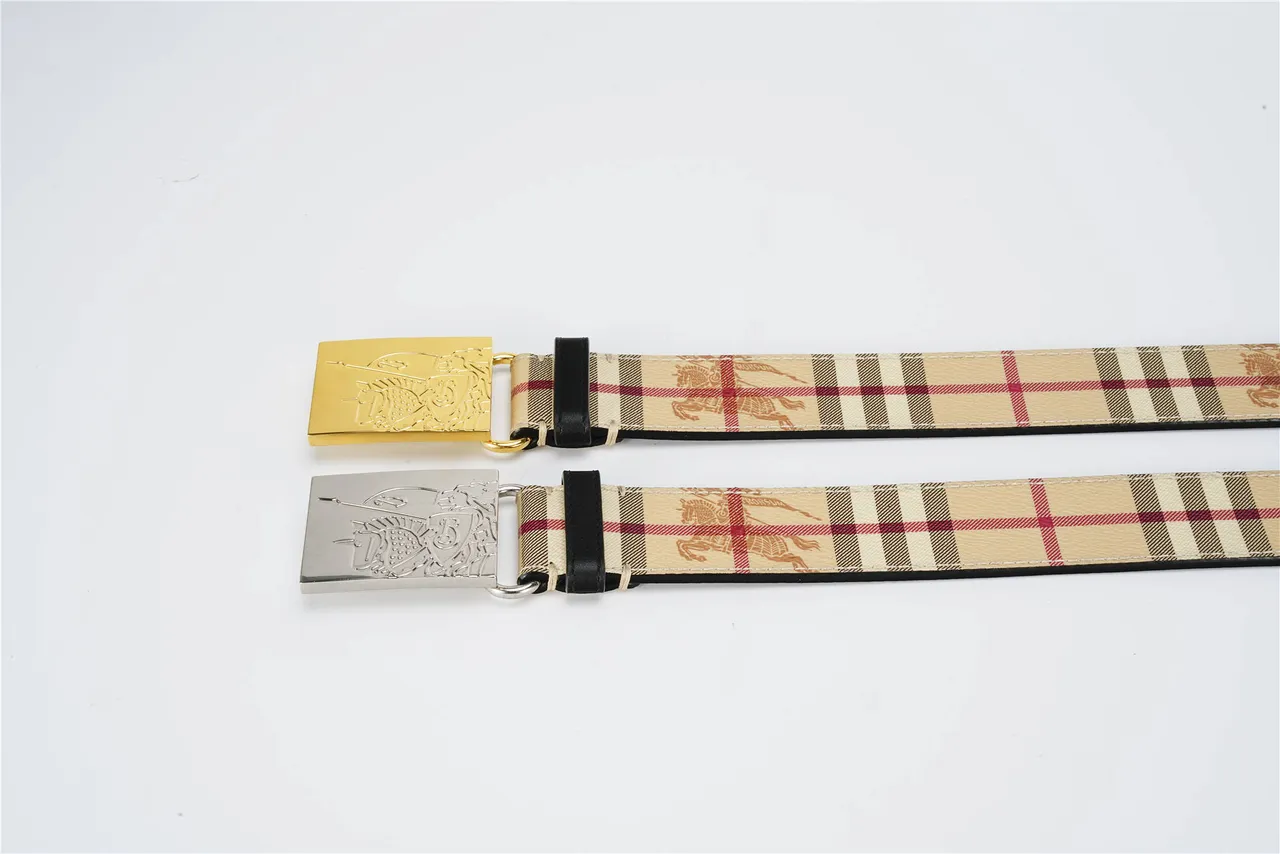 Burberry Beige Black Nova Check Fabric Trim Leather Belt 2