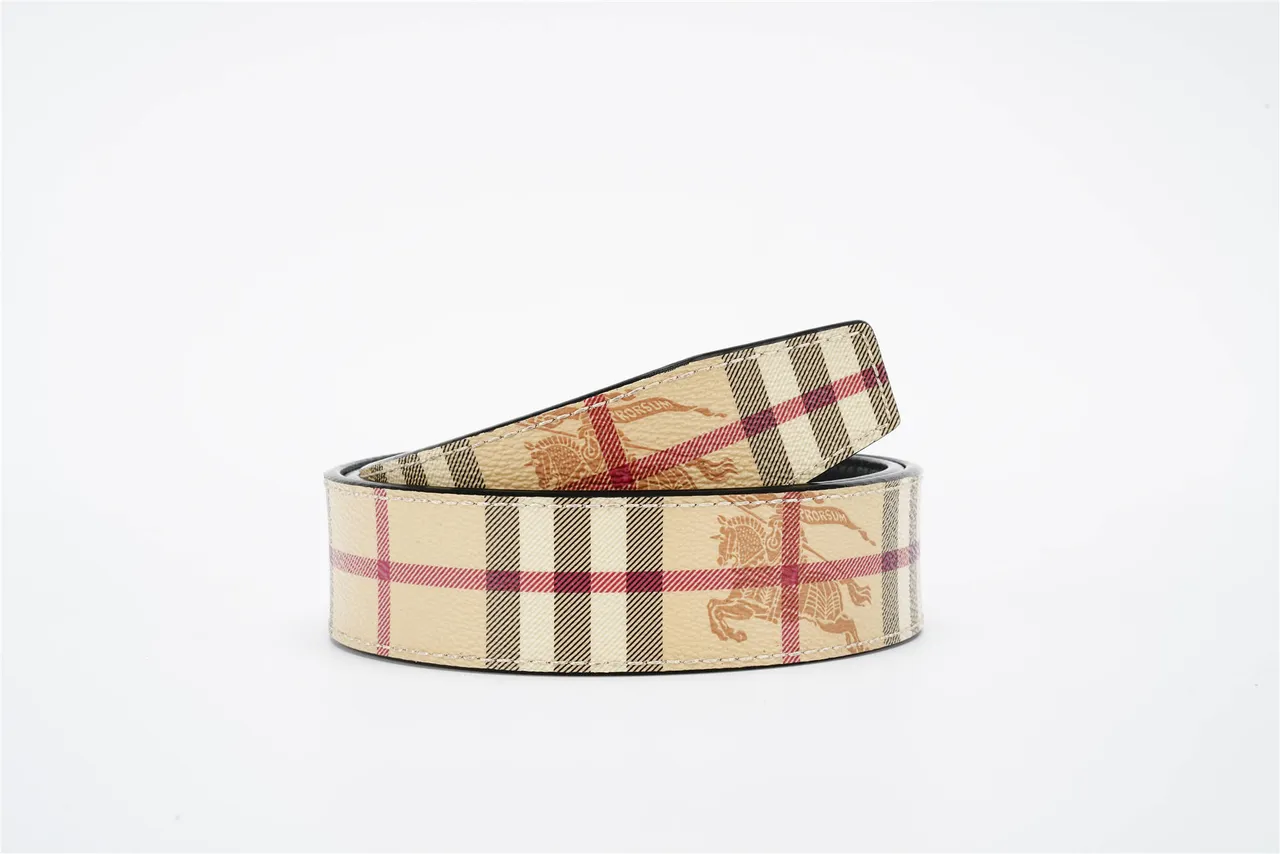 Burberry Beige Black Nova Check Fabric Trim Leather Belt 3