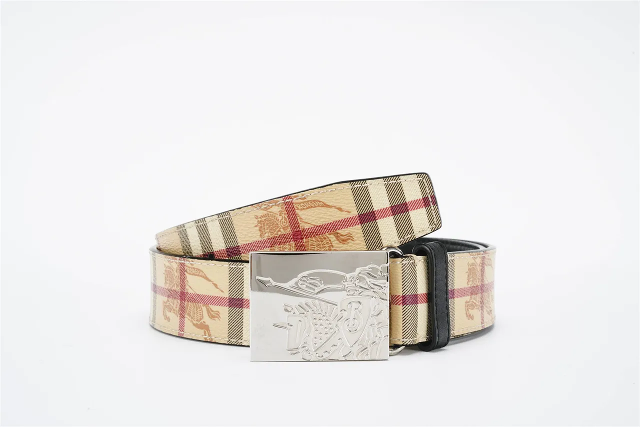 Burberry Beige Black Nova Check Fabric Trim Leather Belt 4