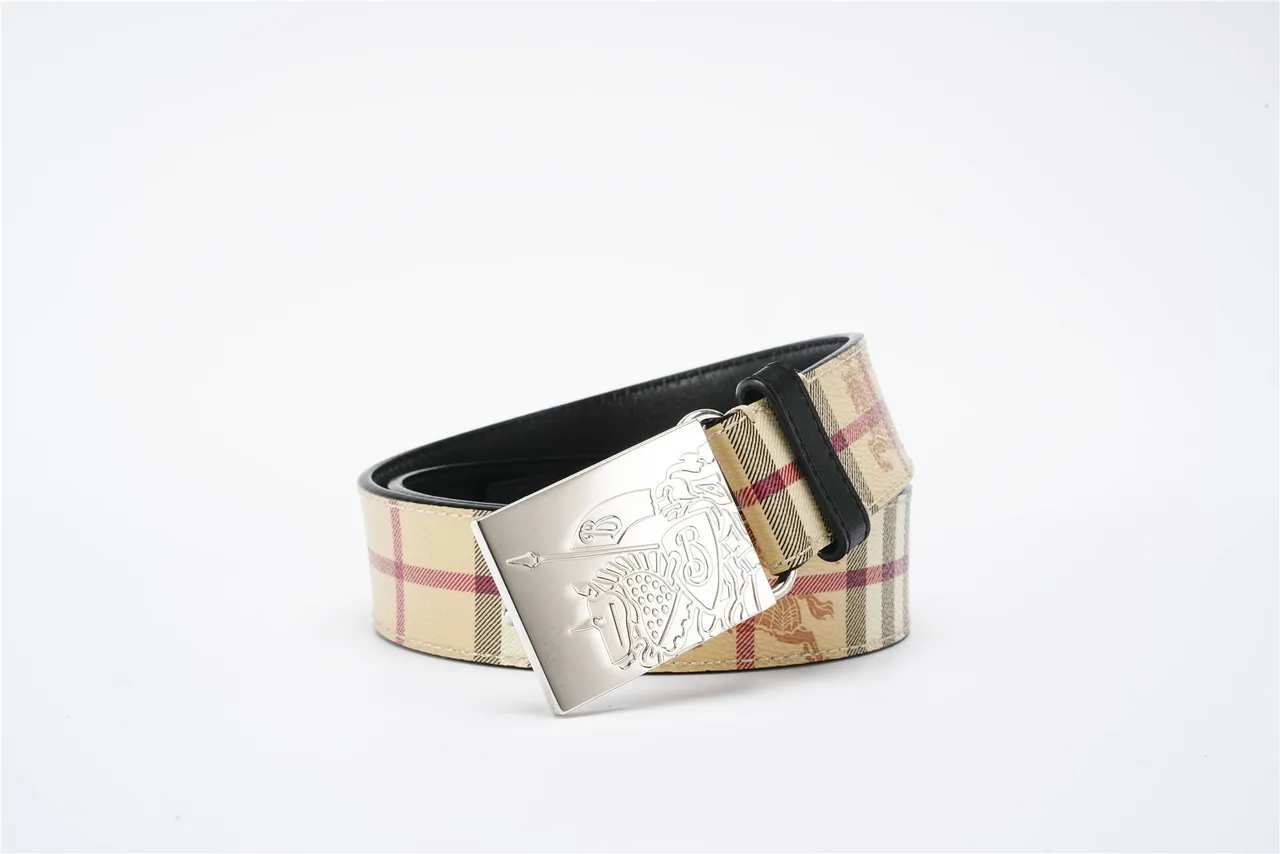 Burberry Beige Black Nova Check Fabric Trim Leather Belt 5
