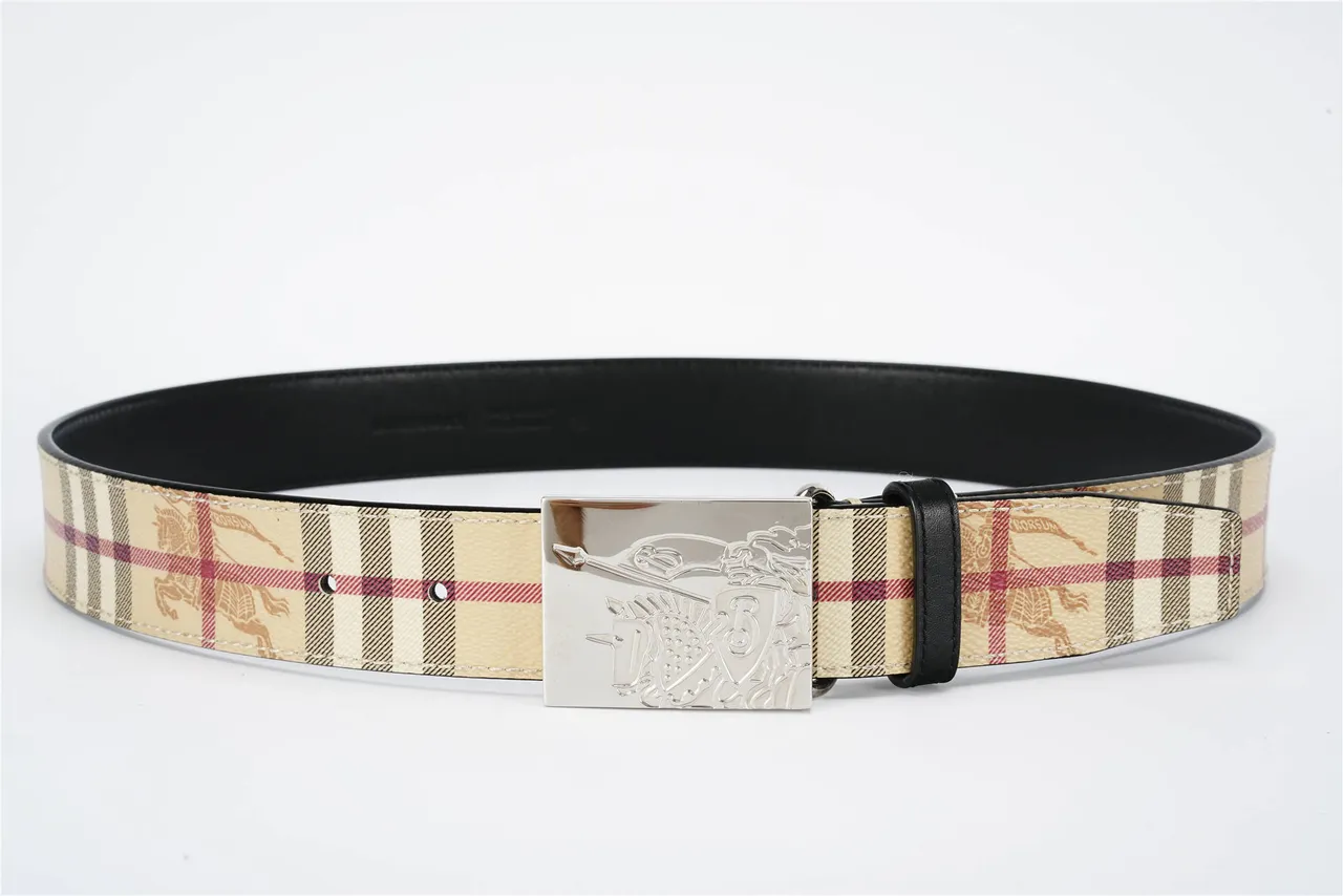 Burberry Beige Black Nova Check Fabric Trim Leather Belt 8