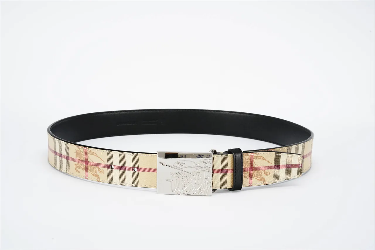 Burberry Beige Black Nova Check Fabric Trim Leather Belt 9