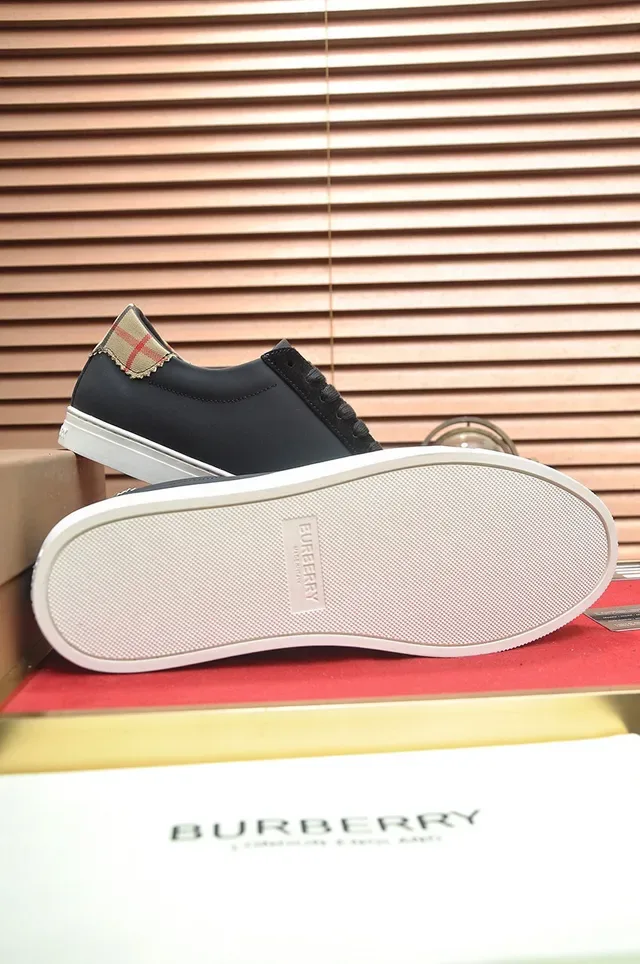 Burberry Noir Beige Matériau Mixte Supérieur House Check Étiquette de Talon Sneakers Lifestyle 4