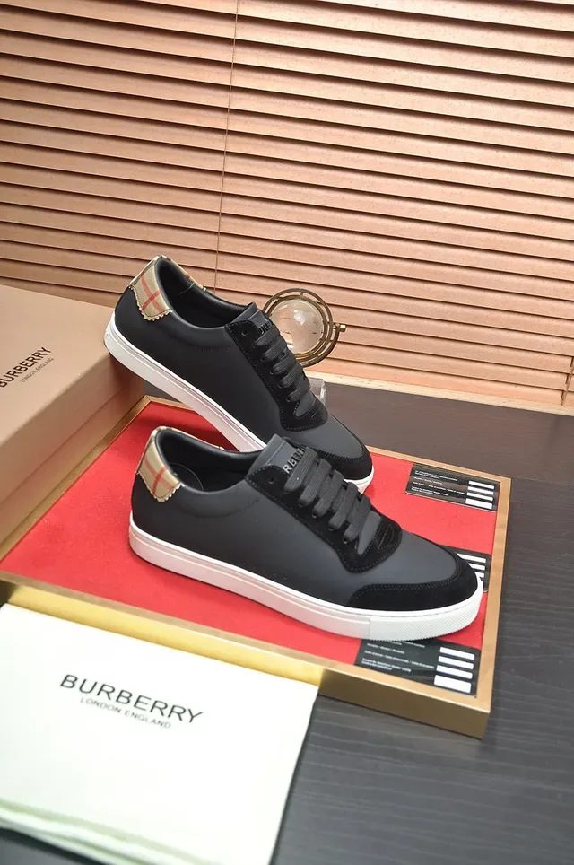 Burberry Noir Beige Matériau Mixte Supérieur House Check Étiquette de Talon Sneakers Lifestyle 5