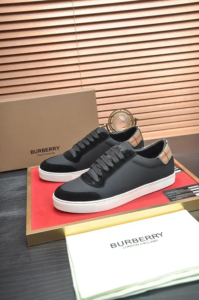 Burberry Noir Beige Matériau Mixte Supérieur House Check Étiquette de Talon Sneakers Lifestyle 7