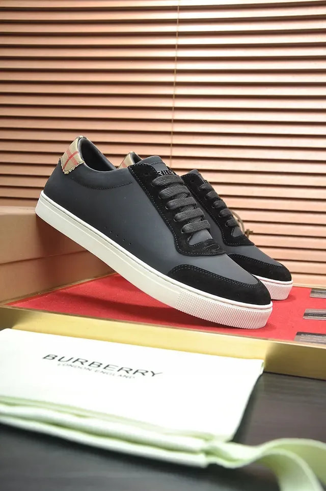 Burberry Noir Beige Matériau Mixte Supérieur House Check Étiquette de Talon Sneakers Lifestyle 8