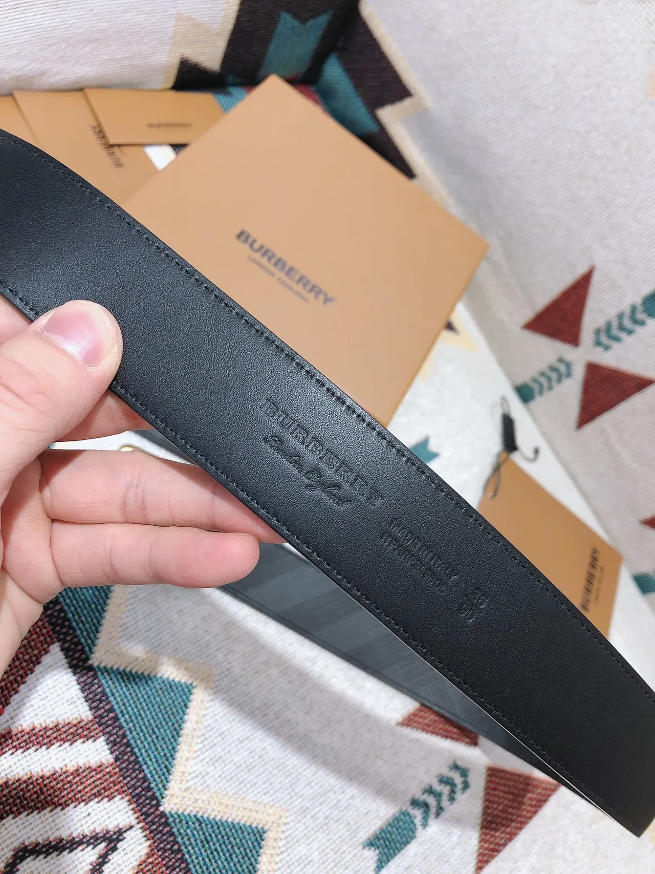Burberry Black Gold Check-Patterned Coated Canvas Smooth Trim Leather Belt 3