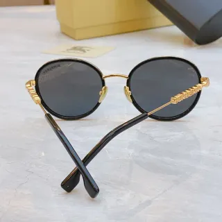Burberry Black Gold Round Frame Temples Sunglasses