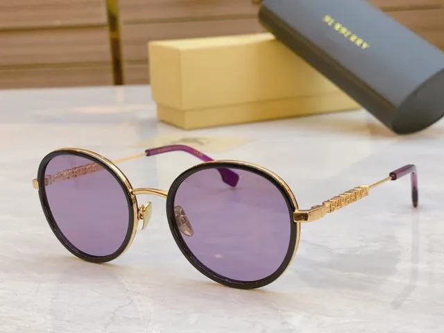 Burberry Black Gold Round Frame Temples Sunglasses 5