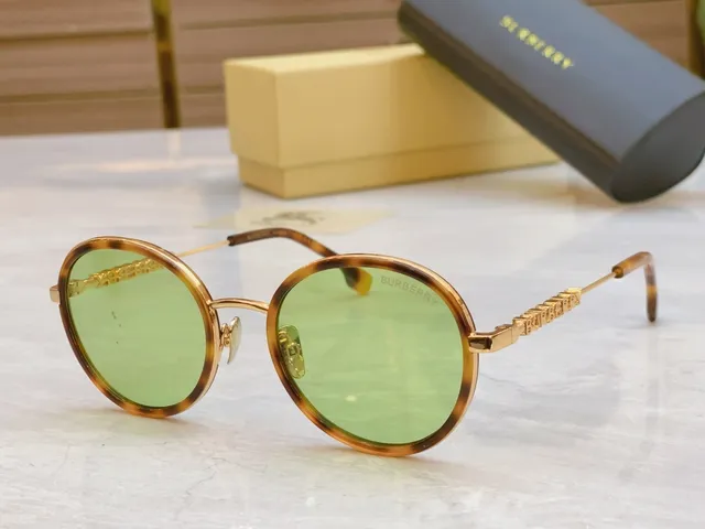 Burberry Black Gold Round Frame Temples Sunglasses 9