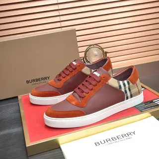 Burberry Brown Beige Mixed-Material Upper Check-Pattern Side Panel Lifestyle Sneakers