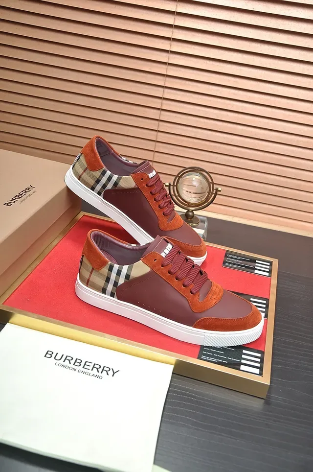 Burberry Brown Beige Mixed-Material Upper Check-Pattern Side Panel Lifestyle Sneakers 3