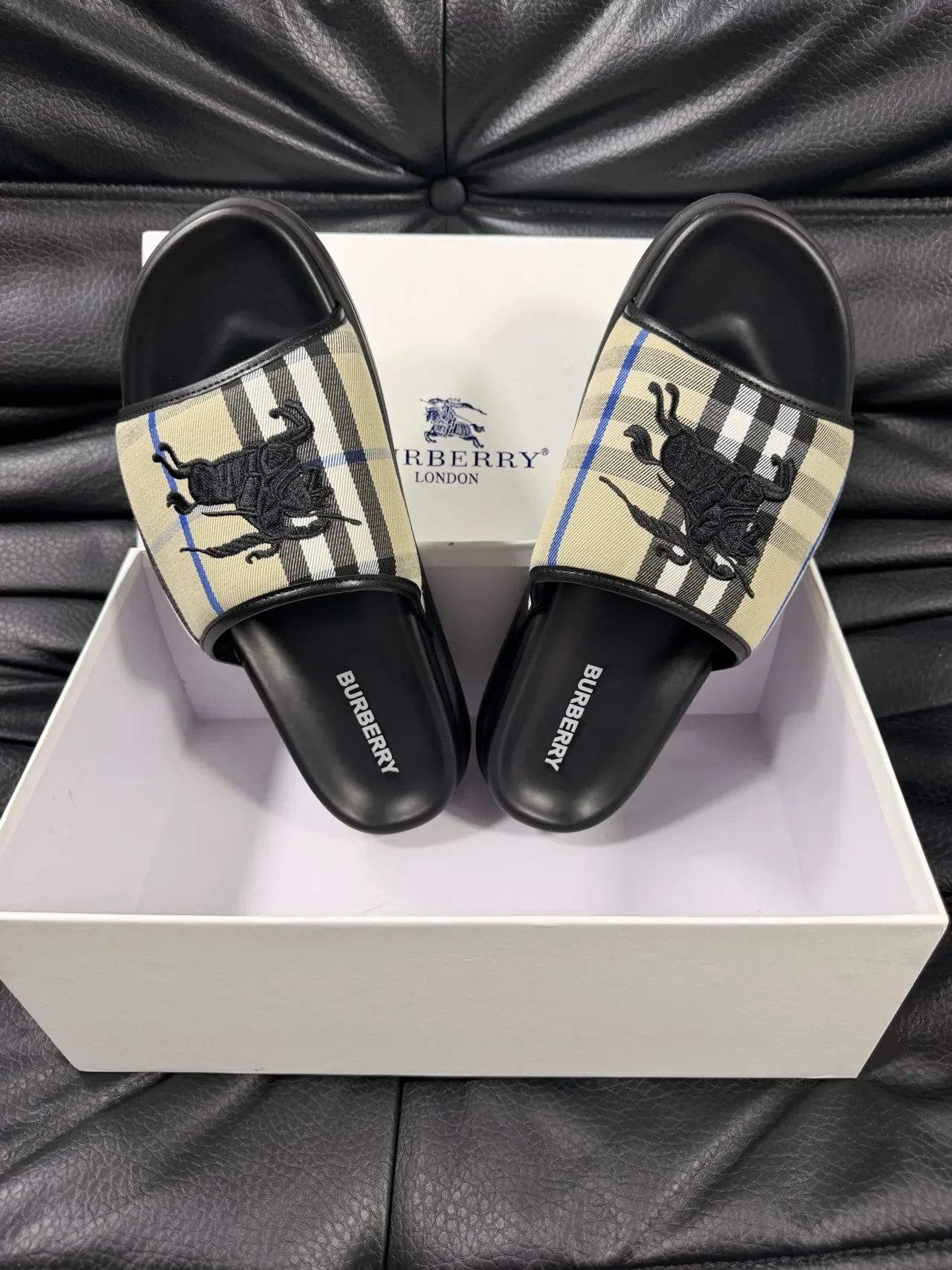 Burberry Check Strap Knight Logo Slipper 3