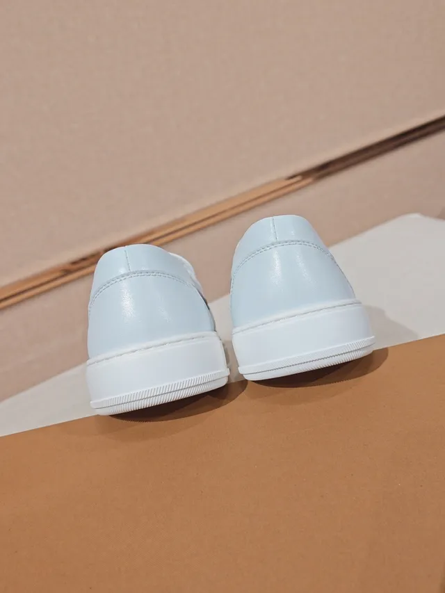 Burberry Gray White Slip-On Check-Patterned Canvas Lifestyle Sneakers 3