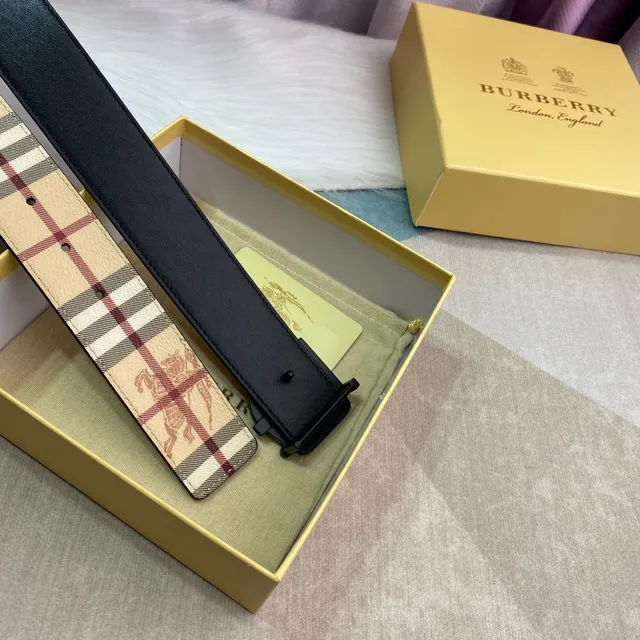 Burberry Knight Ceinture en cuir beige rouge noir à carreaux 5
