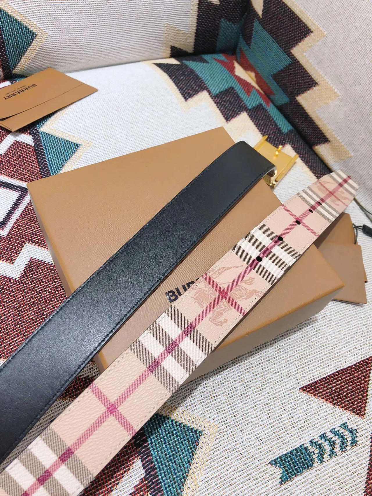 Burberry Knight Check Pattern Beige Leather Belt 3