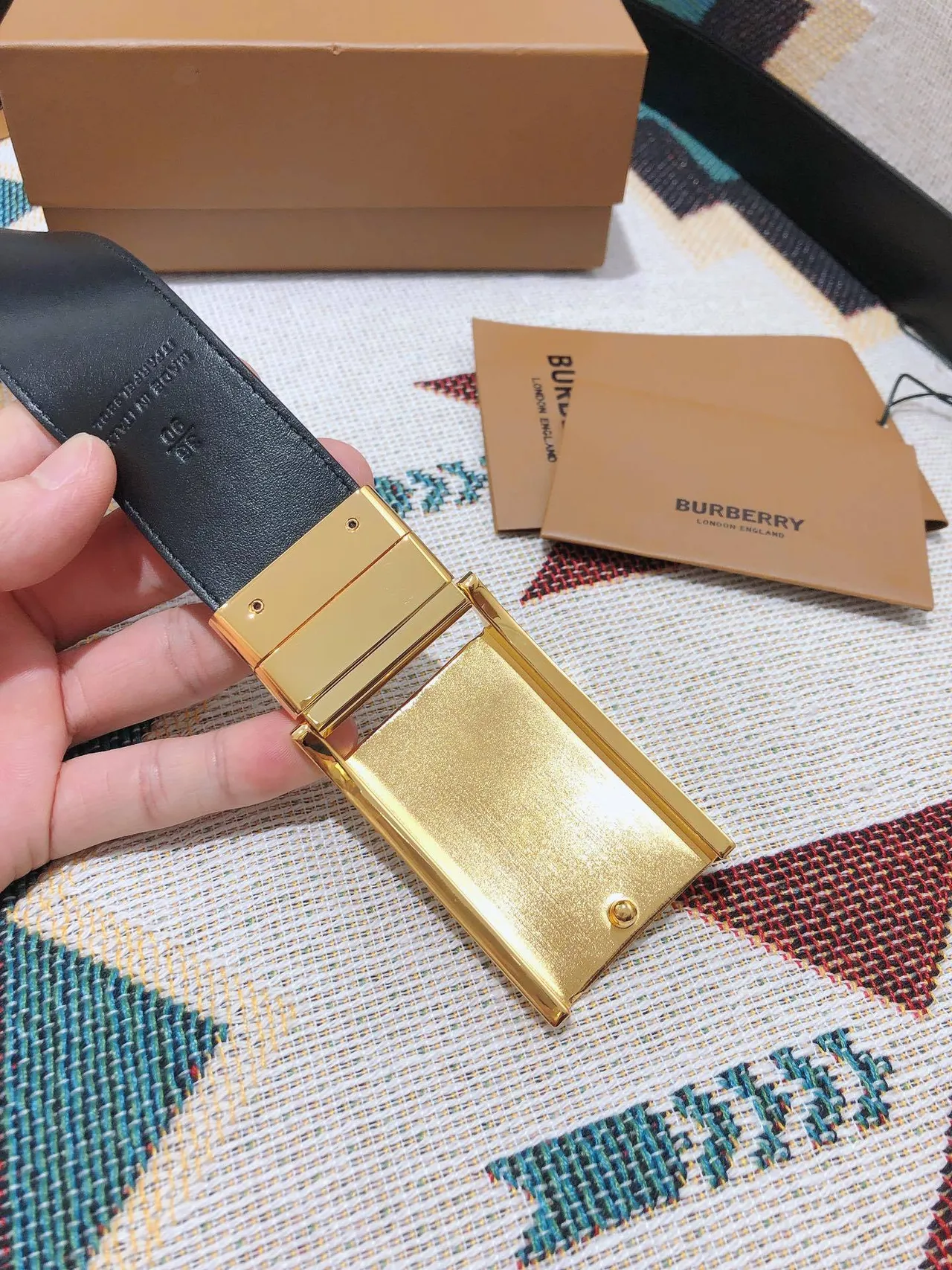 Burberry Knight Check Pattern Beige Leather Belt 5