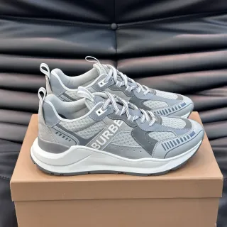 Burberry Knight Gray White Layered Mesh And Synthetic Upper Sculpted Midsole Chunky Sneakers